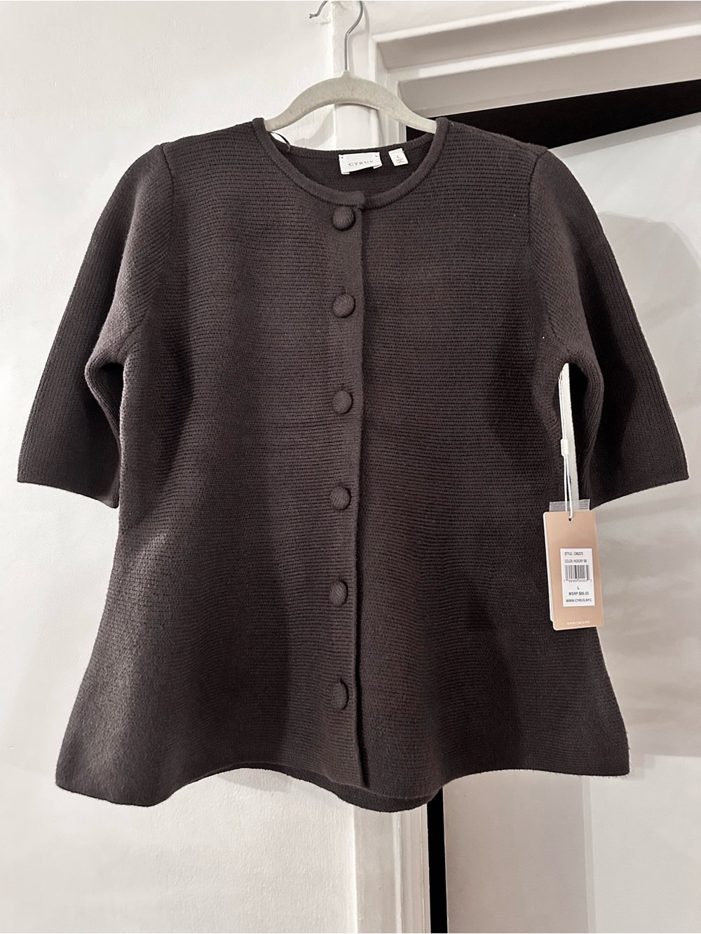 Cyrus Short-Sleeve Round-Neck Button Cardigan sweater - Dark Brown